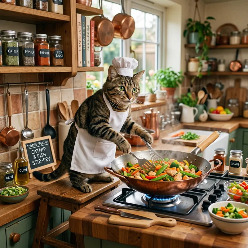AI Cat Cooking Delicious Food AI Cat Cooking Delicious Food