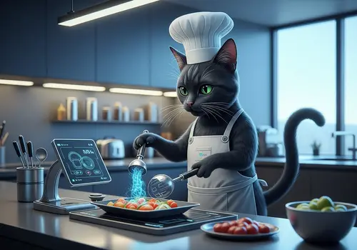 AI Cat Cooking Delicious Food