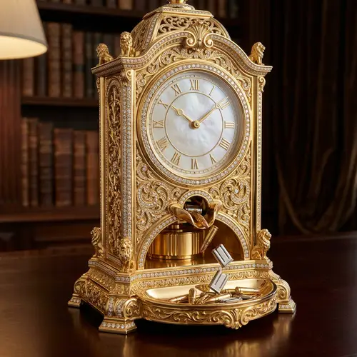 Luxurious Gold Diamond Clock with Bullets & Clips Feature