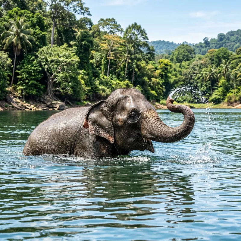 Elephant Swimming in Clear Water