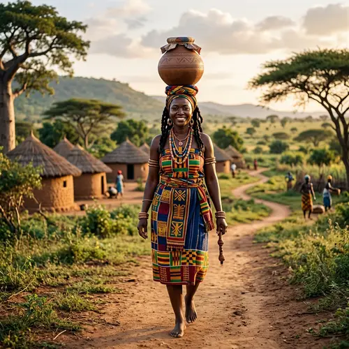 Beautiful African Woman in Ancient Time Carrying a Pot