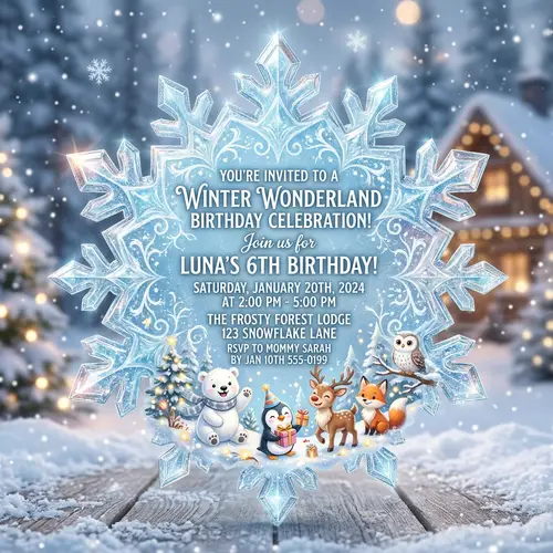 Winter Wonderland Birthday Invitation | Ice Crystal Theme