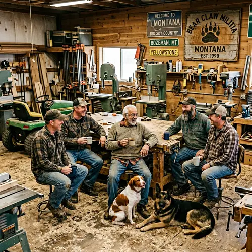 Wood Workshop Gathering of Diverse Men and Dogs
