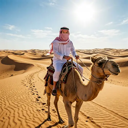 Lionel Messi Lookalike Riding Camel in Traditional Saudi Dress