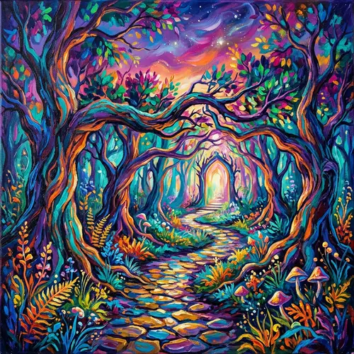 Captivating Acrylic Painting of Enchanted Forest Scene