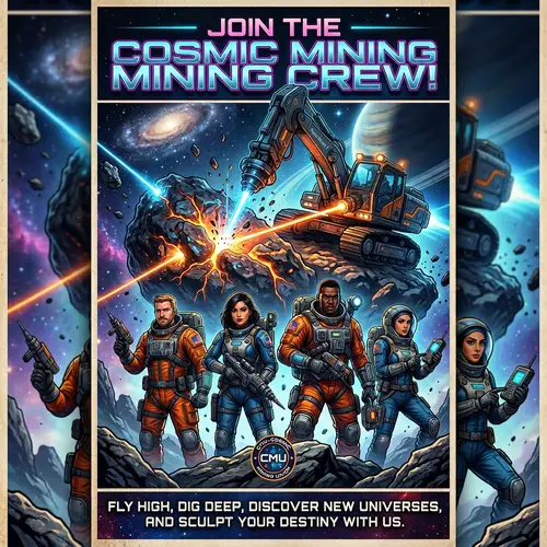 Join the Cosmic Mining Crew: Sci-Fi Mining Recruitment Poster
