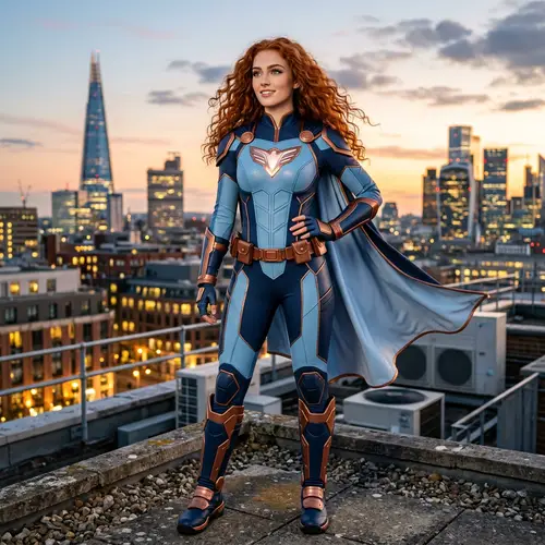 Tall 19-Year-Old Superheroine with Copper Hair
