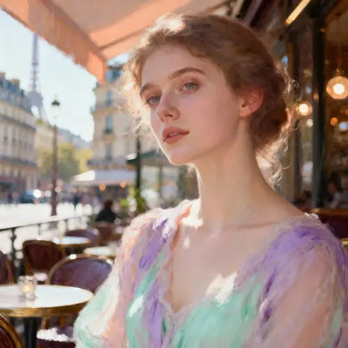 Elegant Model Portrait in Parisian Café