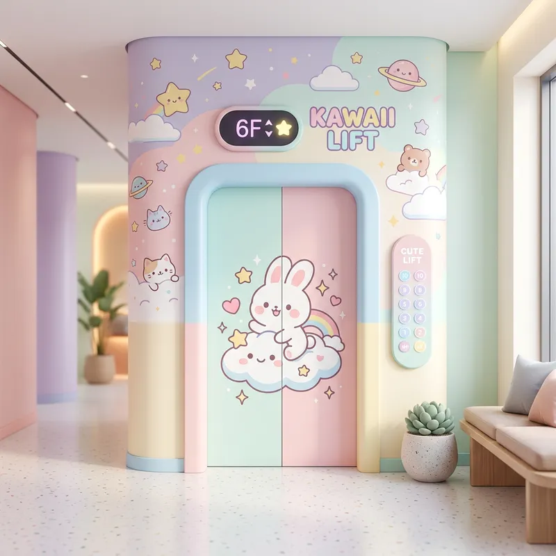 Cute Kawaii Elevator in Pastel Modern Design