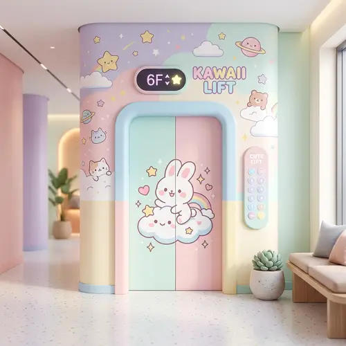 Cute Kawaii Elevator in Pastel Modern Design