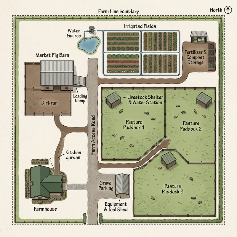 Small Farm Layout: Barn, Pastures & Farmhouse Design