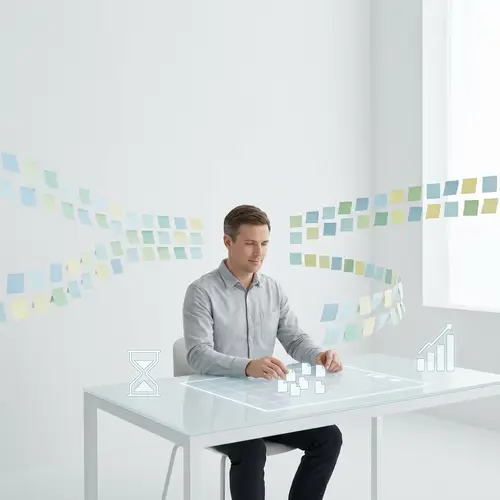 Minimalist Project Management Scene with Virtual Sticky Notes