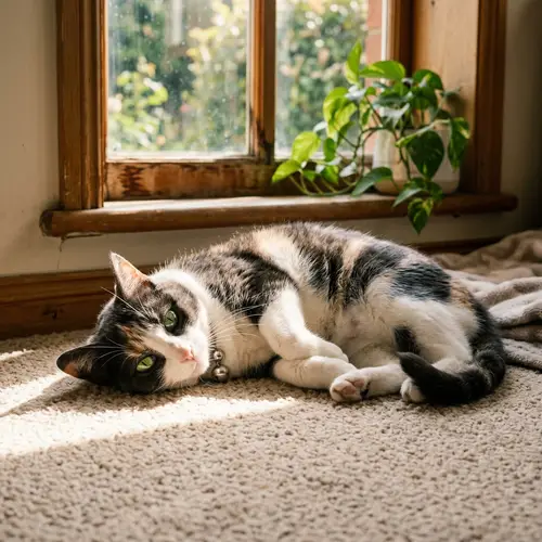 Multicolored Domestic Cat Enjoying Sunlight | Content Kitty