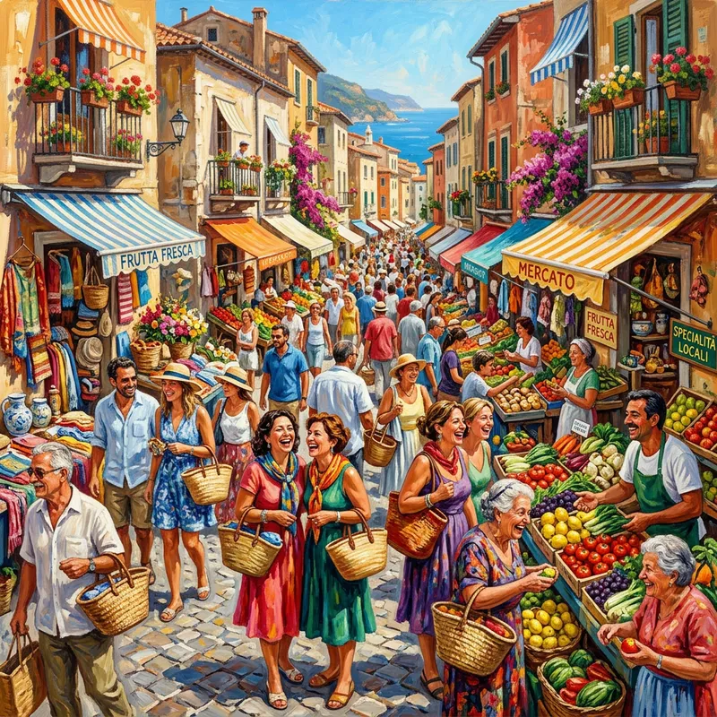 Vibrant Mediterranean Market Scene | Summer Vibes Art