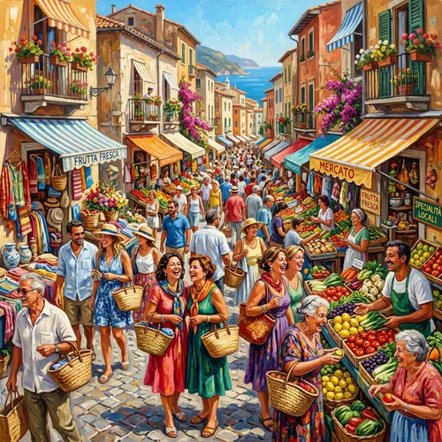 Vibrant Mediterranean Market Scene | Summer Vibes Art