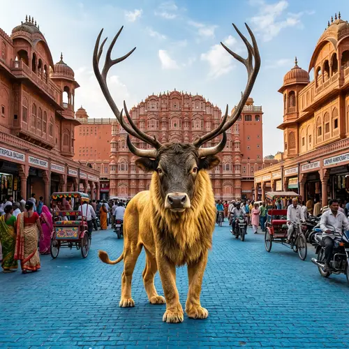 Mythical Lion-Bull Creature in Jaipur, India