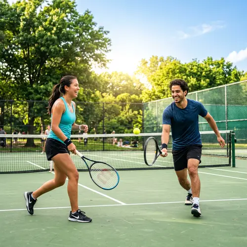 Outdoor Tennis Fun with Young Middle-Eastern Male and Hispanic Female