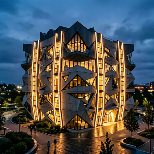 Unique Three-Story Building with Diverse Geometric Patterns