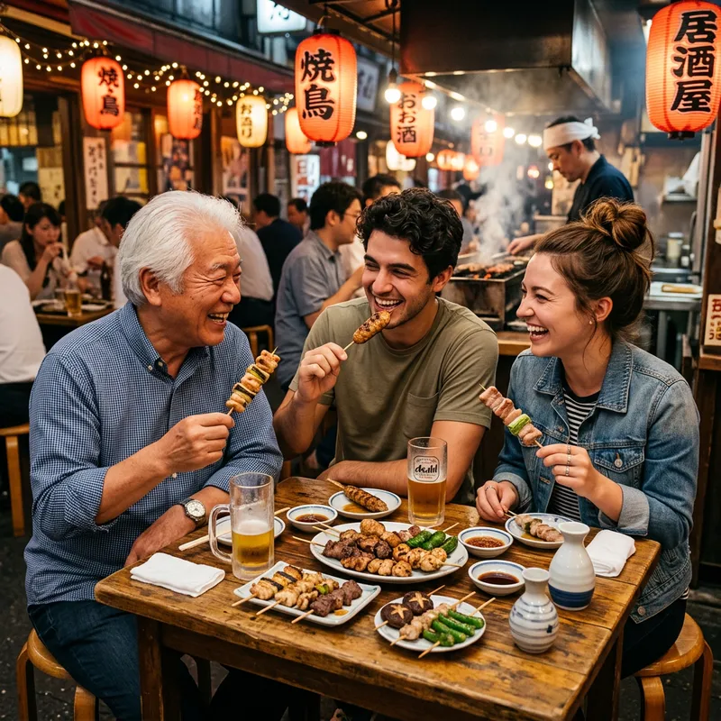 Young and Old Friends Enjoy Skewer Meal | Bonding