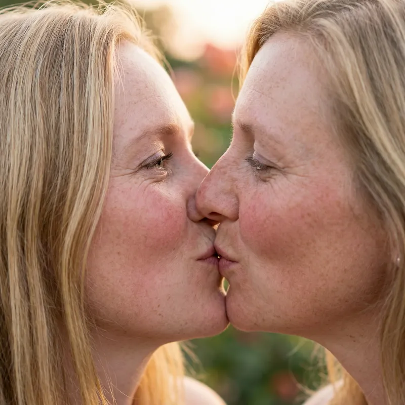Close up Freckled White Couple Kissing | Romantic Portrait
