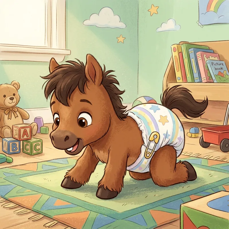 Adorable Baby Pony in Diapers - Cute Cartoon Character