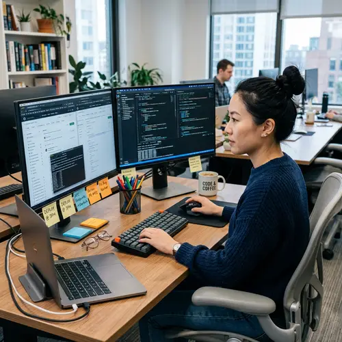 Professional Asian Woman Working at Organized Workstation