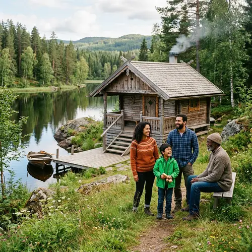 Multiethnic People Enjoying Near Wooden Bathhouse