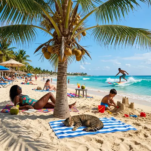 Sandy Mexican Beach Scene with Playful Beachgoers