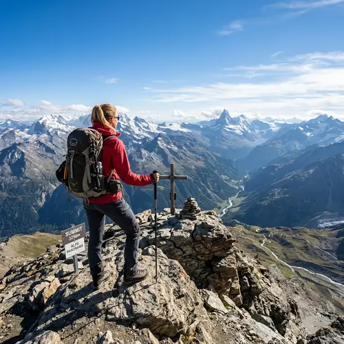 Hiker on Mountain Top Enjoying Spectacular View