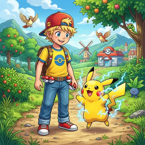 Blonde Boy in Pokémon World with Pikachu