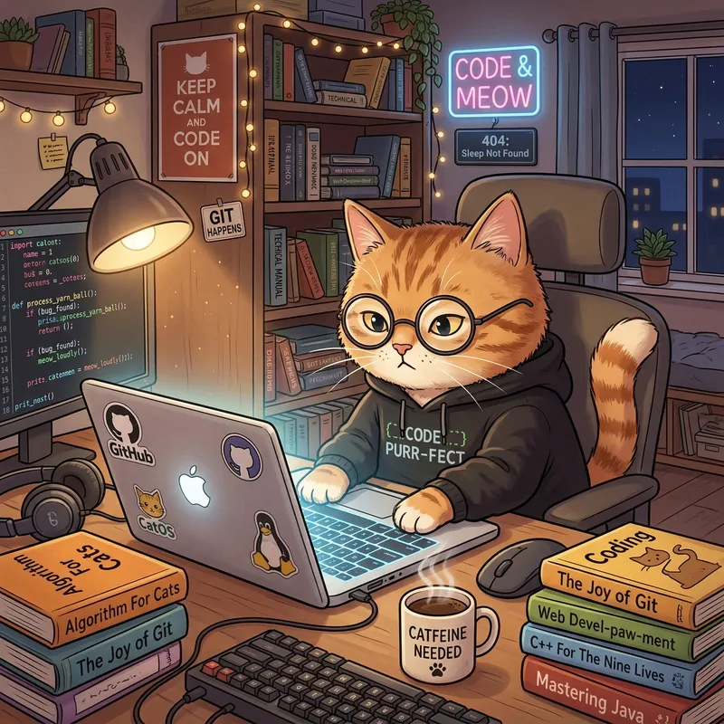 Cute Cat Programmer Illustration