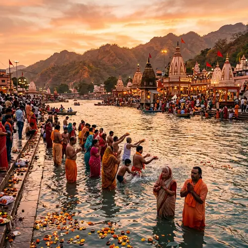 Haridwar River Bathing Ritual | Scenic Mountain Views