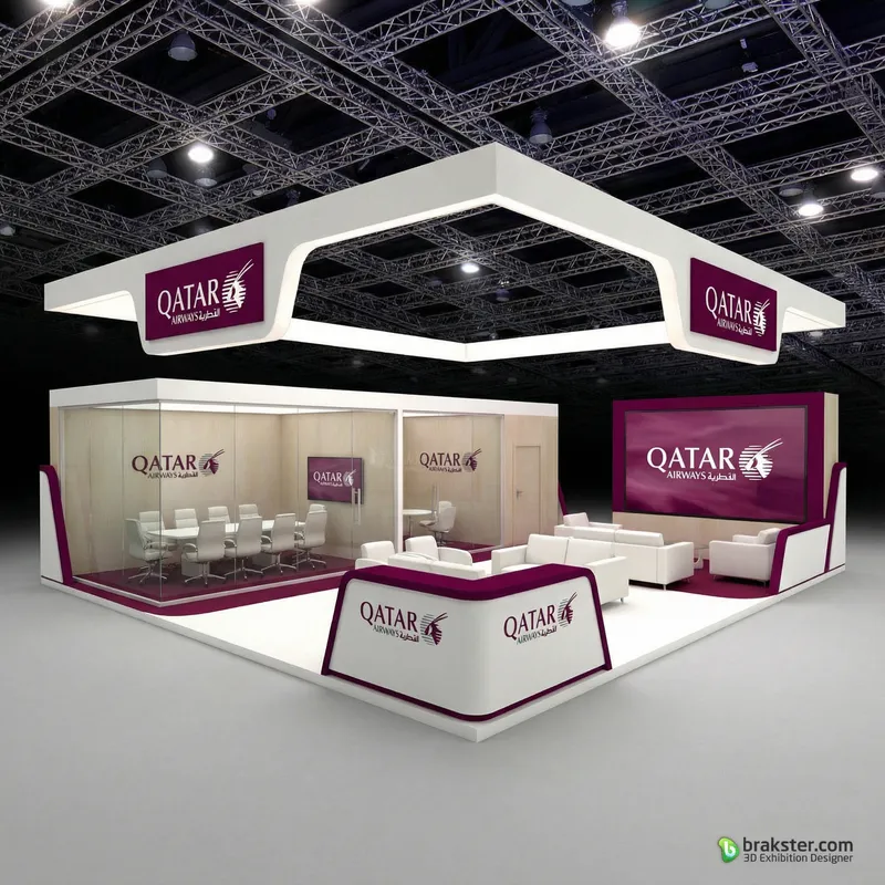 Qatar Airways Exhibition Stall Design - 10m x 15m Qatar Airways Exhibition Stall Design - 10m x 15m