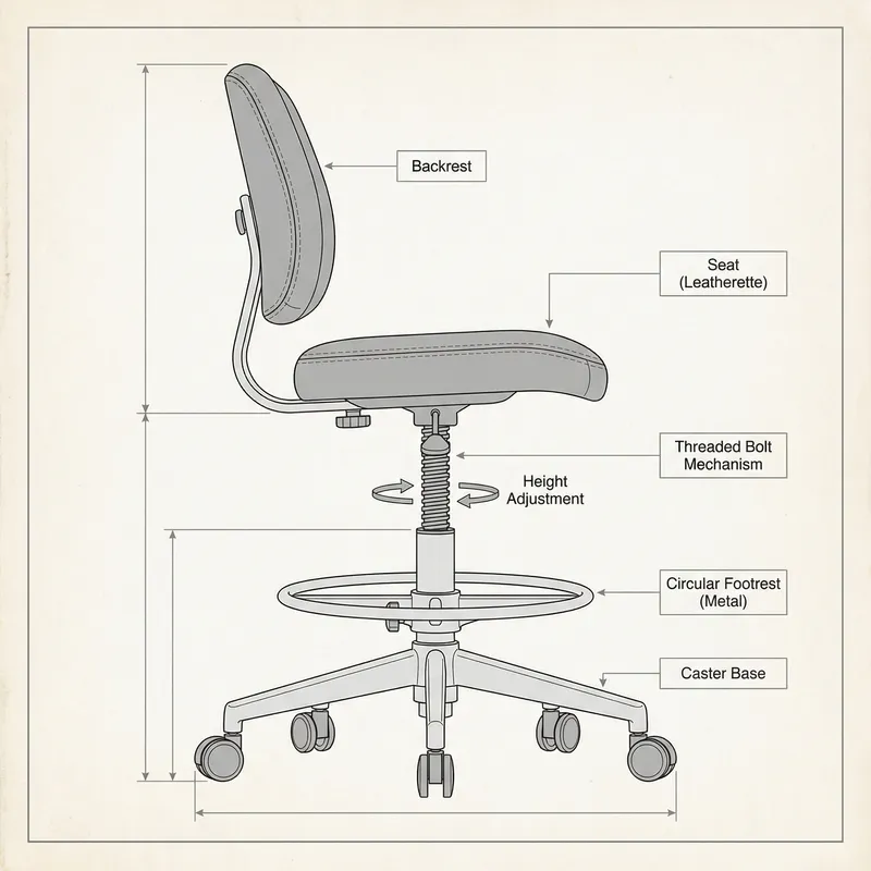 Complete Technical Drawing of No-Armrest Office Chair Complete Technical Drawing of No-Armrest Office Chair