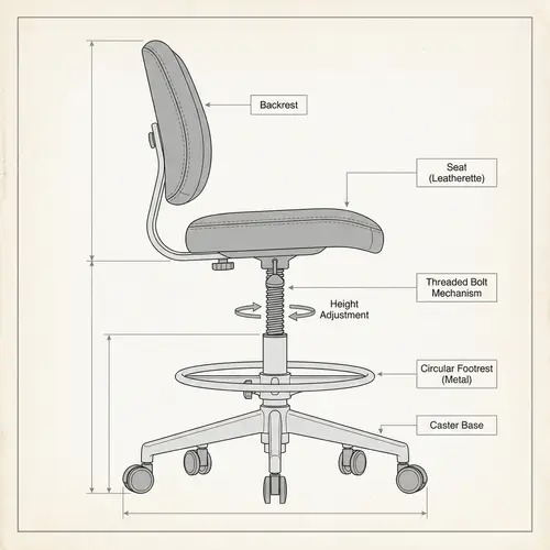 Complete Technical Drawing of No-Armrest Office Chair