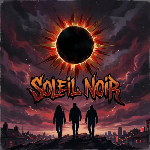 Soleil Noir Cover Art with Three Silhouettes