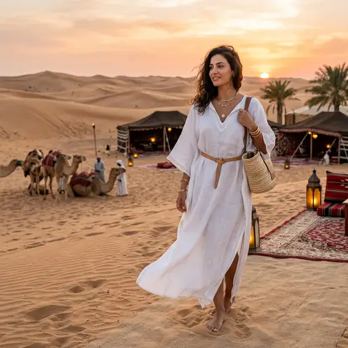 Elegant White Kaftan for Dubai Desert Safari