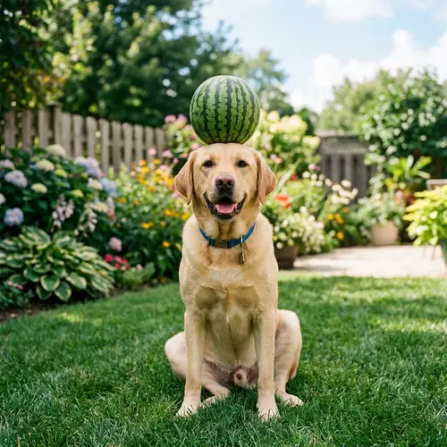 Labrador Dog Balancing Watermelon - Fun Pet Pic