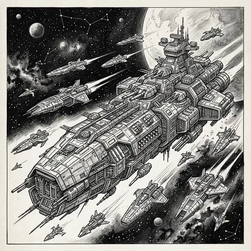 Futuristic Mega Spaceship Vector Illustration