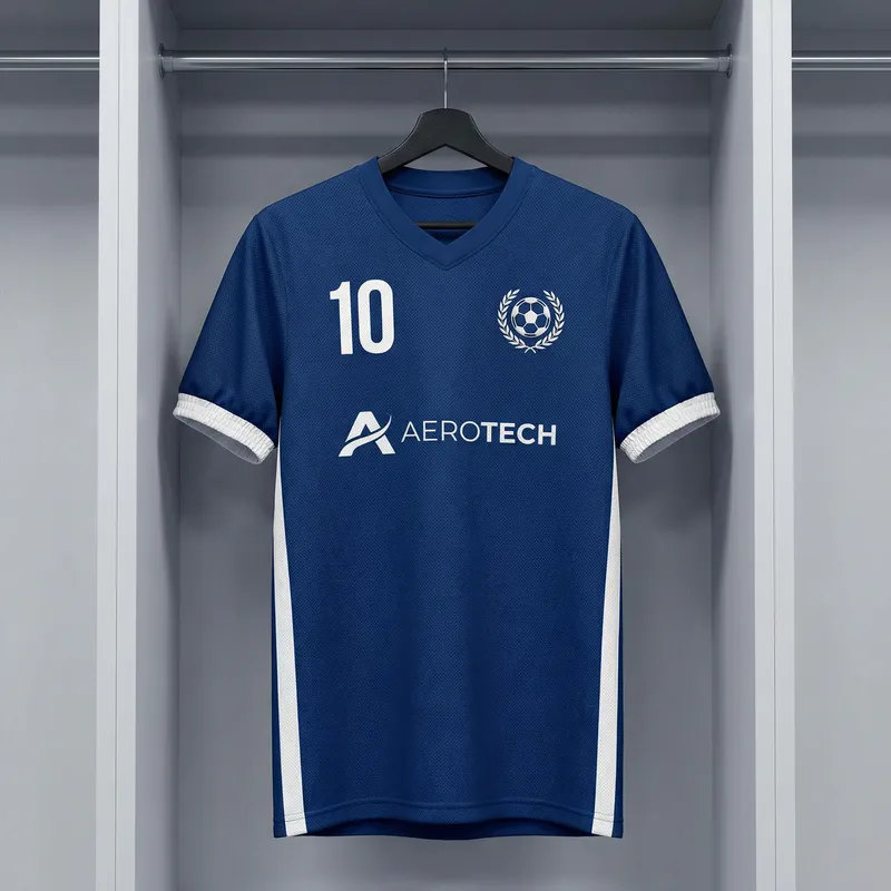 Detailed Blue Soccer Jersey with White Stripes