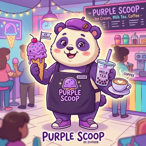 Purple Scoop Mascot: Ice Cream, Milk Tea & Coffee