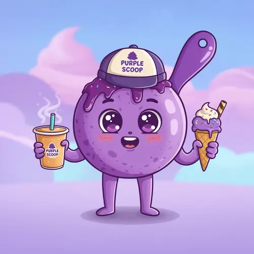 Purple Scoop Mascot: Ice Cream, Milk Tea & Coffee
