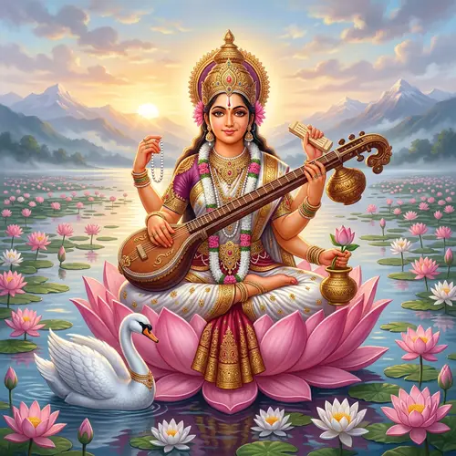 Goddess Sarasvati Inspired Deity - Mythological Art