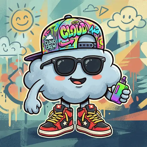 Whimsical Cloud Buddy: Graffiti Style Fun