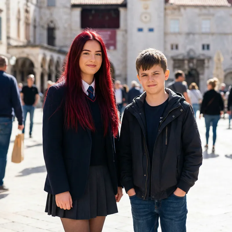 Crimson-Haired Rias Gremory with Confident Boy Crimson-Haired Rias Gremory with Confident Boy