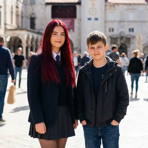Rias Gremory and Boy: Confident Duo in School Uniforms