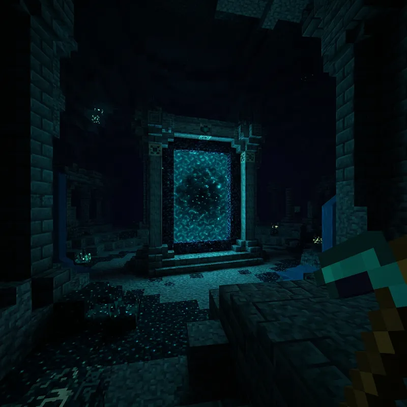 Minecraft Ancient City Portal in Dark Room