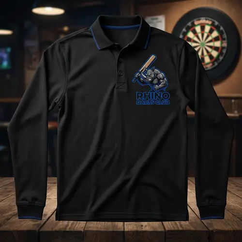 Black Polo T-Shirt with Angry Rhino Design