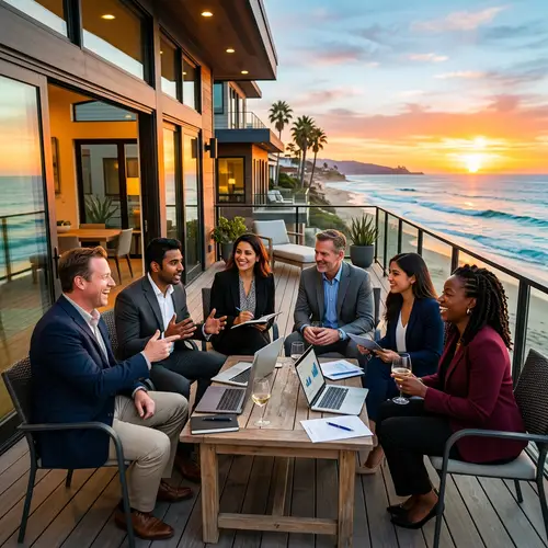 Business Leaders Discuss Strategies by the Beach House