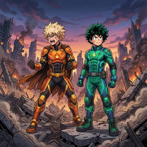 Futuristic Superheroes in Fantasy World | Cityscape Battle Scene